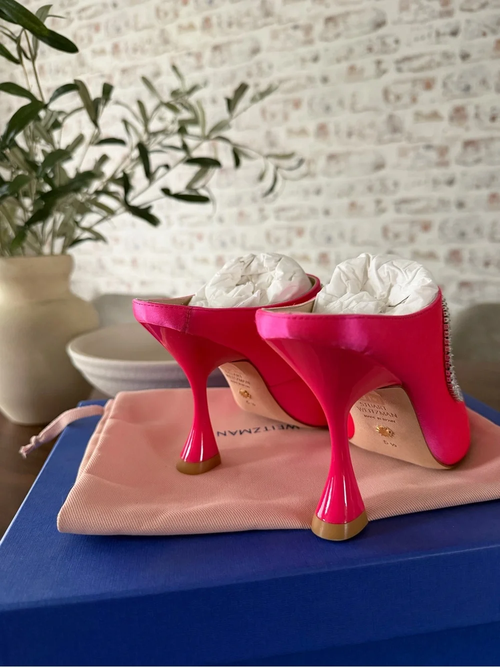 Stuart Weitzman satin mules